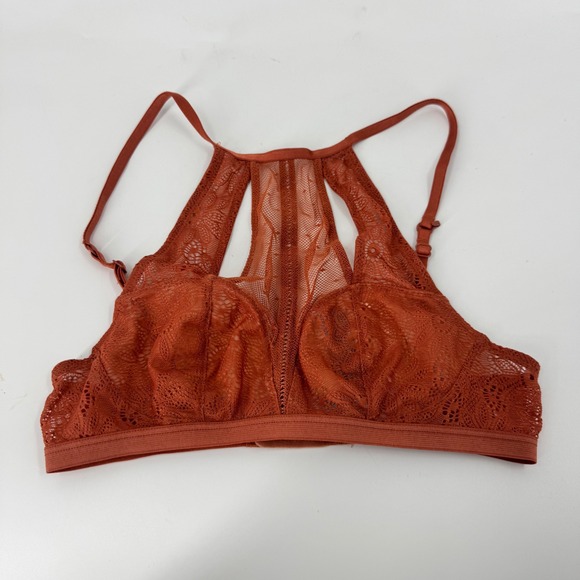 Victoria's Secret Orange Lace Halter Bralette Bra XS/XP/XCH C70 B65 C65 A70‎ B70 - Picture 3 of 8